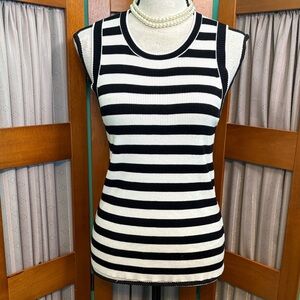 Halston Heritage Black and White Striped Racer back Tank Top